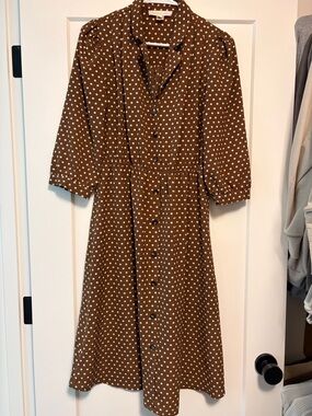 Monteau LA Brown & White Polka Dot Midi Button Down Dress - L